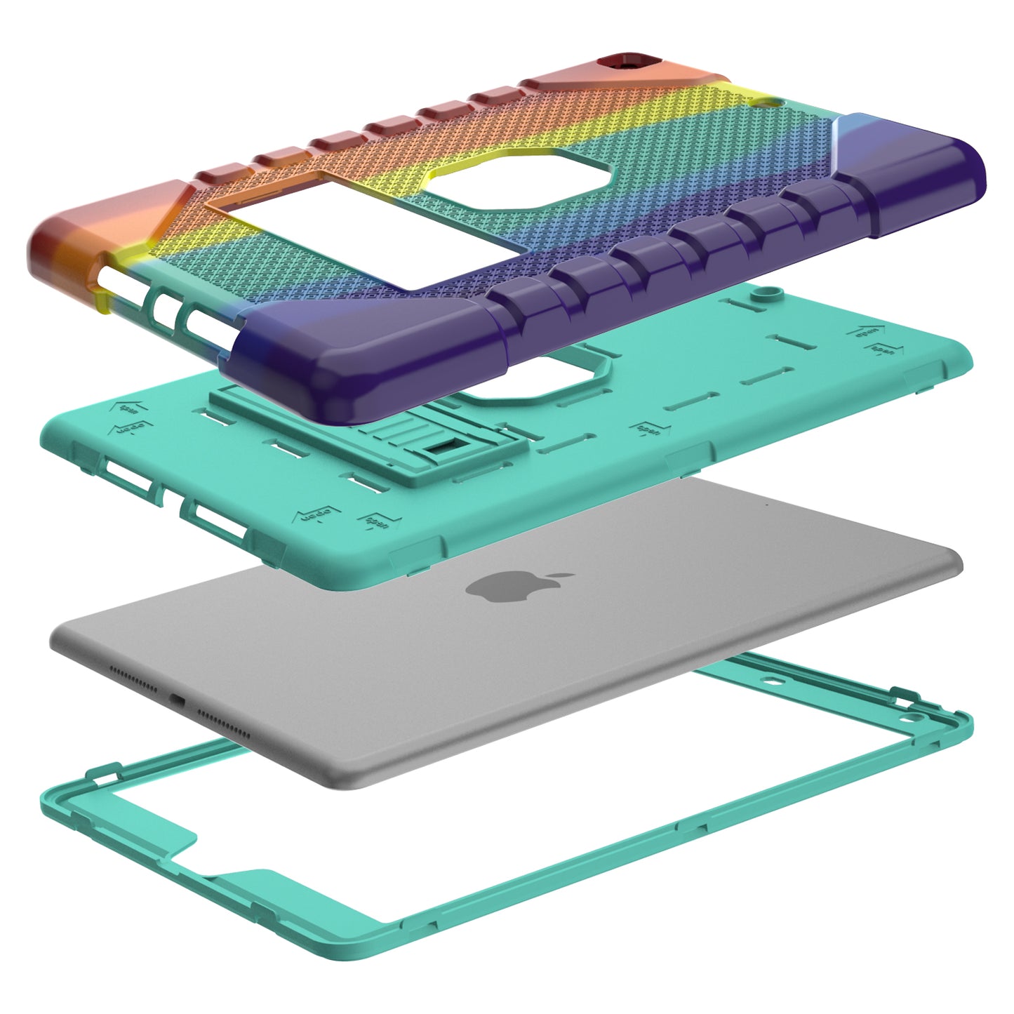 For iPad 10.2 (2021)/(2020)/(2019) Rainbow Design Tablet Cover Anti-fall Protection PC + Silicone Hybrid Case with Kickstand