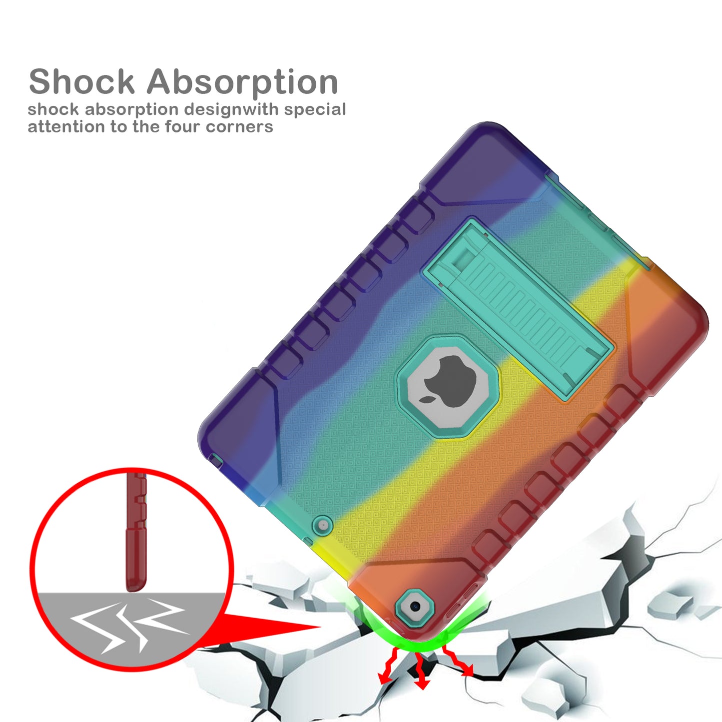 For iPad 10.2 (2021)/(2020)/(2019) Rainbow Design Tablet Cover Anti-fall Protection PC + Silicone Hybrid Case with Kickstand