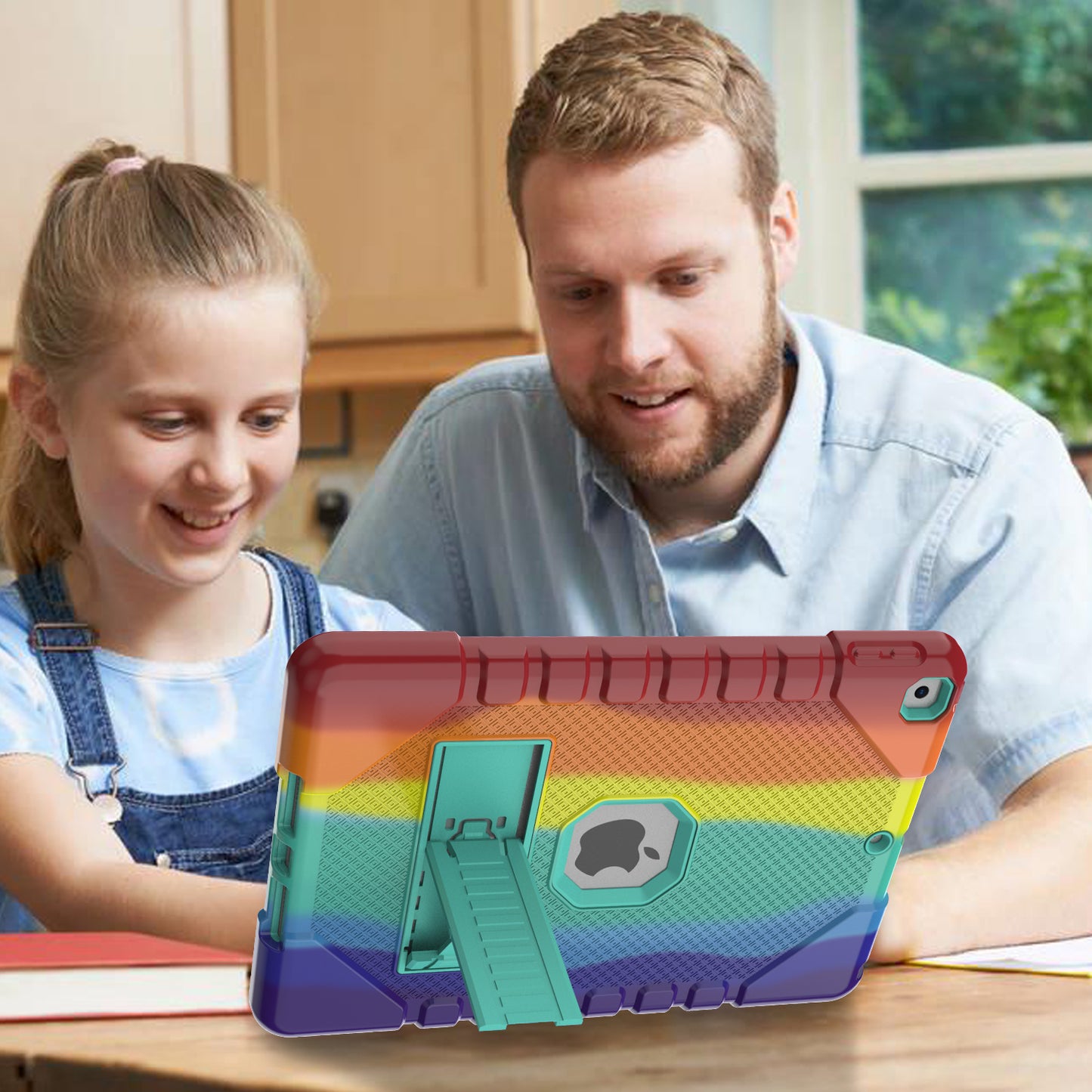For iPad 10.2 (2021)/(2020)/(2019) Rainbow Design Tablet Cover Anti-fall Protection PC + Silicone Hybrid Case with Kickstand