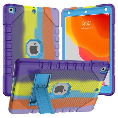 For iPad 10.2 (2021)/(2020)/(2019) Rainbow Design Tablet Cover Anti-fall Protection PC + Silicone Hybrid Case with Kickstand
