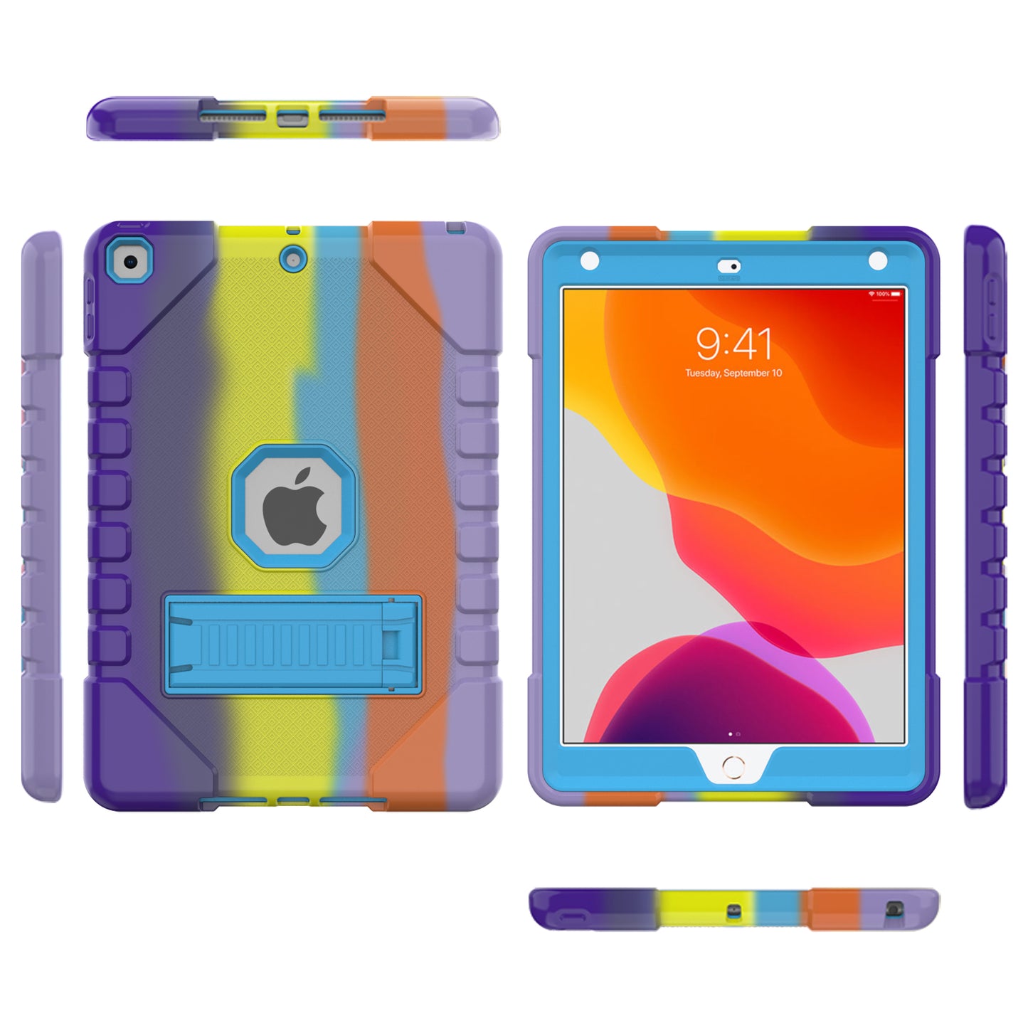 For iPad 10.2 (2021)/(2020)/(2019) Rainbow Design Tablet Cover Anti-fall Protection PC + Silicone Hybrid Case with Kickstand