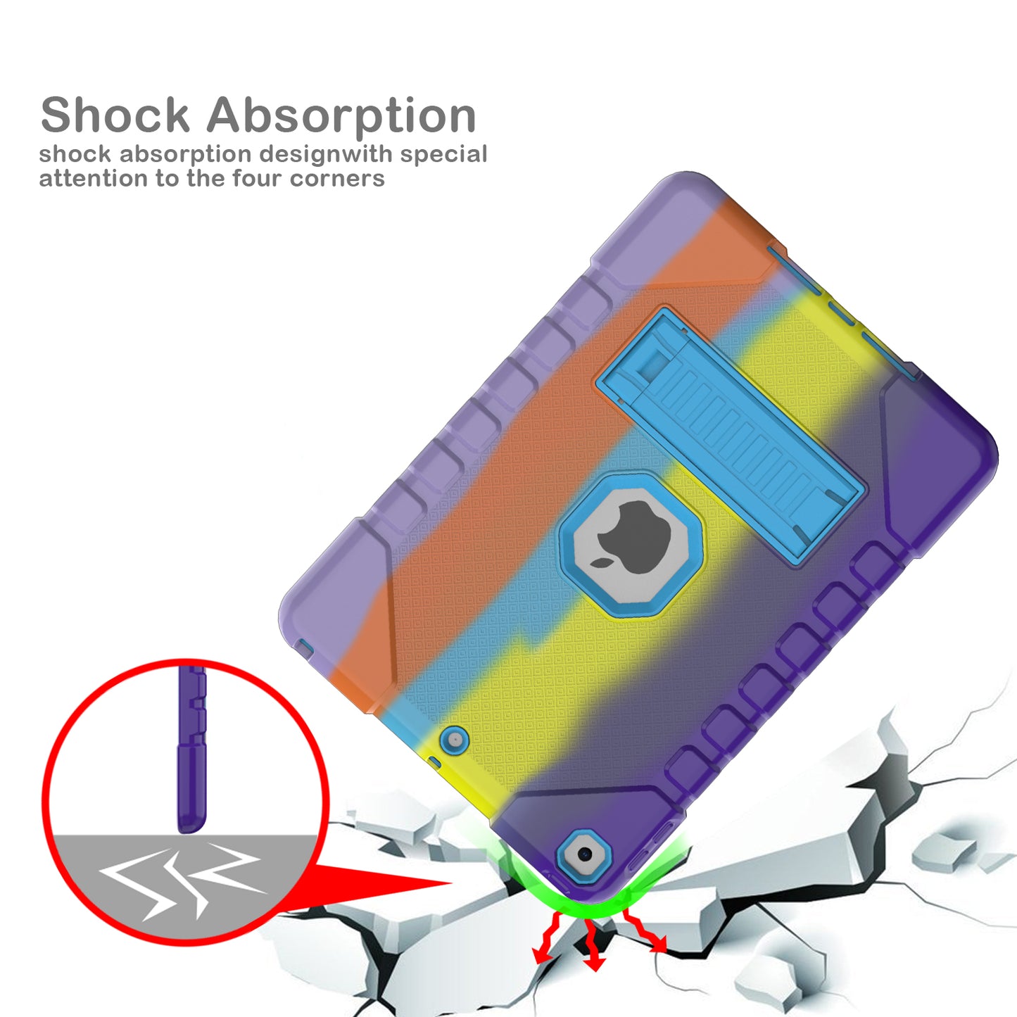 For iPad 10.2 (2021)/(2020)/(2019) Rainbow Design Tablet Cover Anti-fall Protection PC + Silicone Hybrid Case with Kickstand