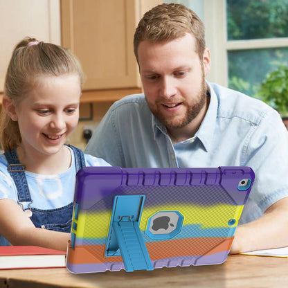 For iPad 10.2 (2021)/(2020)/(2019) Rainbow Design Tablet Cover Anti-fall Protection PC + Silicone Hybrid Case with Kickstand