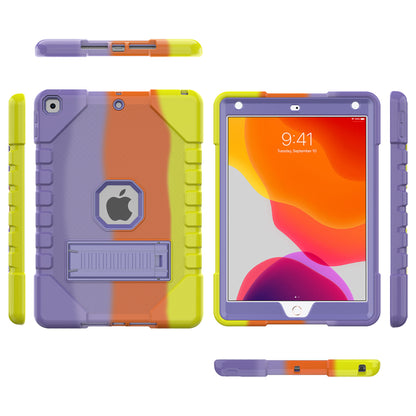 For iPad 10.2 (2021)/(2020)/(2019) Rainbow Design Tablet Cover Anti-fall Protection PC + Silicone Hybrid Case with Kickstand