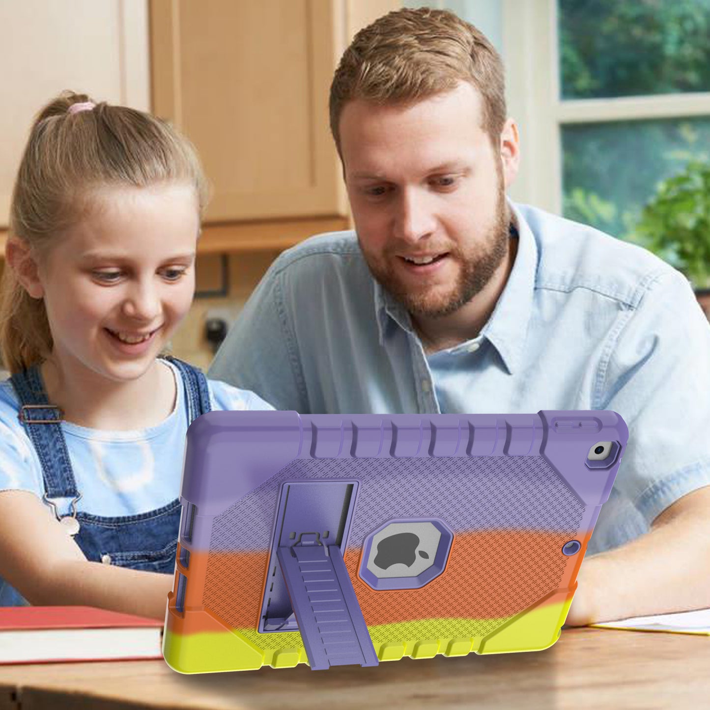 For iPad 10.2 (2021)/(2020)/(2019) Rainbow Design Tablet Cover Anti-fall Protection PC + Silicone Hybrid Case with Kickstand