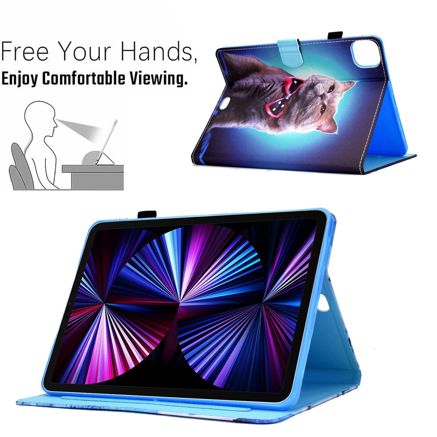 For iPad Pro 11-inch (2021)/(2020)/(2018)/Air (2020)/Air (2022) Pattern Printing Stitching PU Leather Auto Wake/Sleep Cover Card Slots Stand Tablet Case