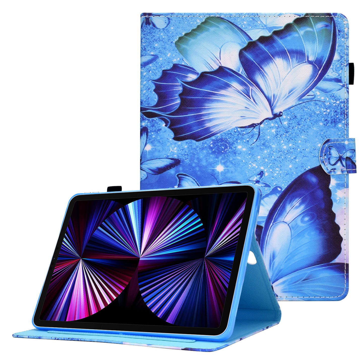 For iPad Pro 11-inch (2021)/(2020)/(2018)/Air (2020)/Air (2022) Pattern Printing Stitching PU Leather Auto Wake/Sleep Cover Card Slots Stand Tablet Case