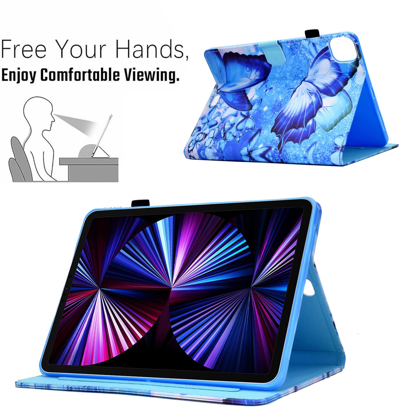 For iPad Pro 11-inch (2021)/(2020)/(2018)/Air (2020)/Air (2022) Pattern Printing Stitching PU Leather Auto Wake/Sleep Cover Card Slots Stand Tablet Case