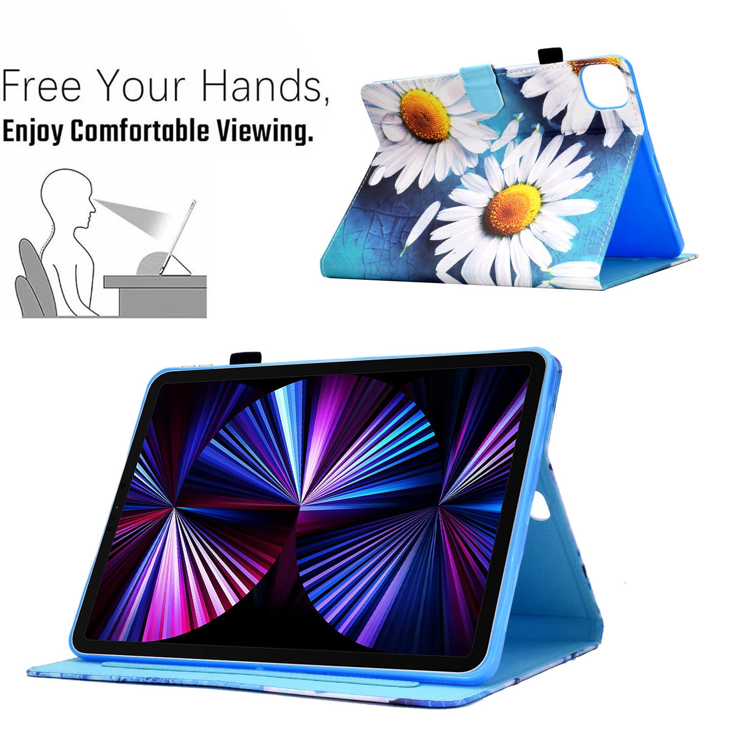 For iPad Pro 11-inch (2021)/(2020)/(2018)/Air (2020)/Air (2022) Pattern Printing Stitching PU Leather Auto Wake/Sleep Cover Card Slots Stand Tablet Case
