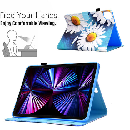 For iPad Pro 11-inch (2021)/(2020)/(2018)/Air (2020)/Air (2022) Pattern Printing Stitching PU Leather Auto Wake/Sleep Cover Card Slots Stand Tablet Case