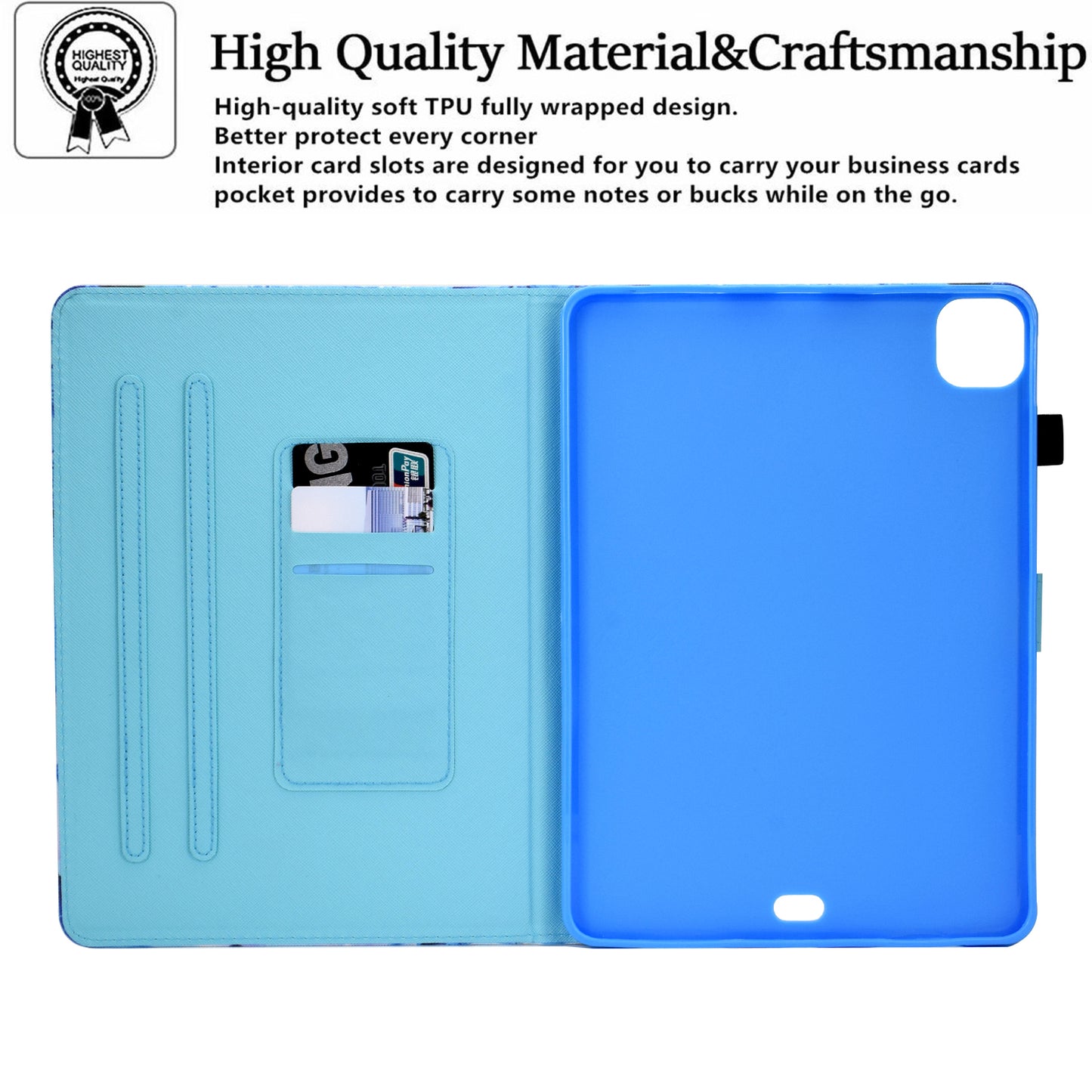 For iPad Pro 11-inch (2021)/(2020)/(2018)/Air (2020)/Air (2022) Pattern Printing Stitching PU Leather Auto Wake/Sleep Cover Card Slots Stand Tablet Case