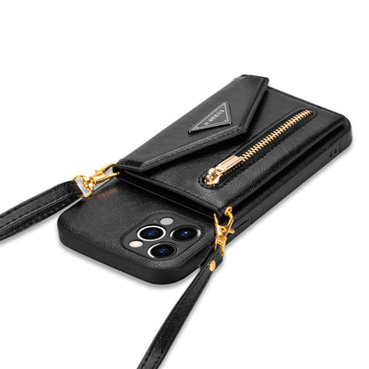 N.BEKUS for iPhone 13 Pro 6.1 inch Anti-scratch Drop-proof Kickstand Design Wallet PU Leather + TPU Phone Shell Case with Long Lanyard