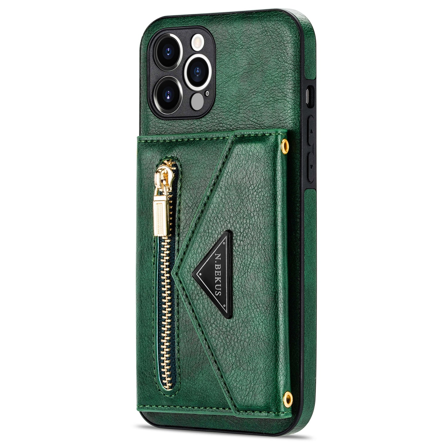 N.BEKUS for iPhone 13 Pro 6.1 inch Anti-scratch Drop-proof Kickstand Design Wallet PU Leather + TPU Phone Shell Case with Long Lanyard