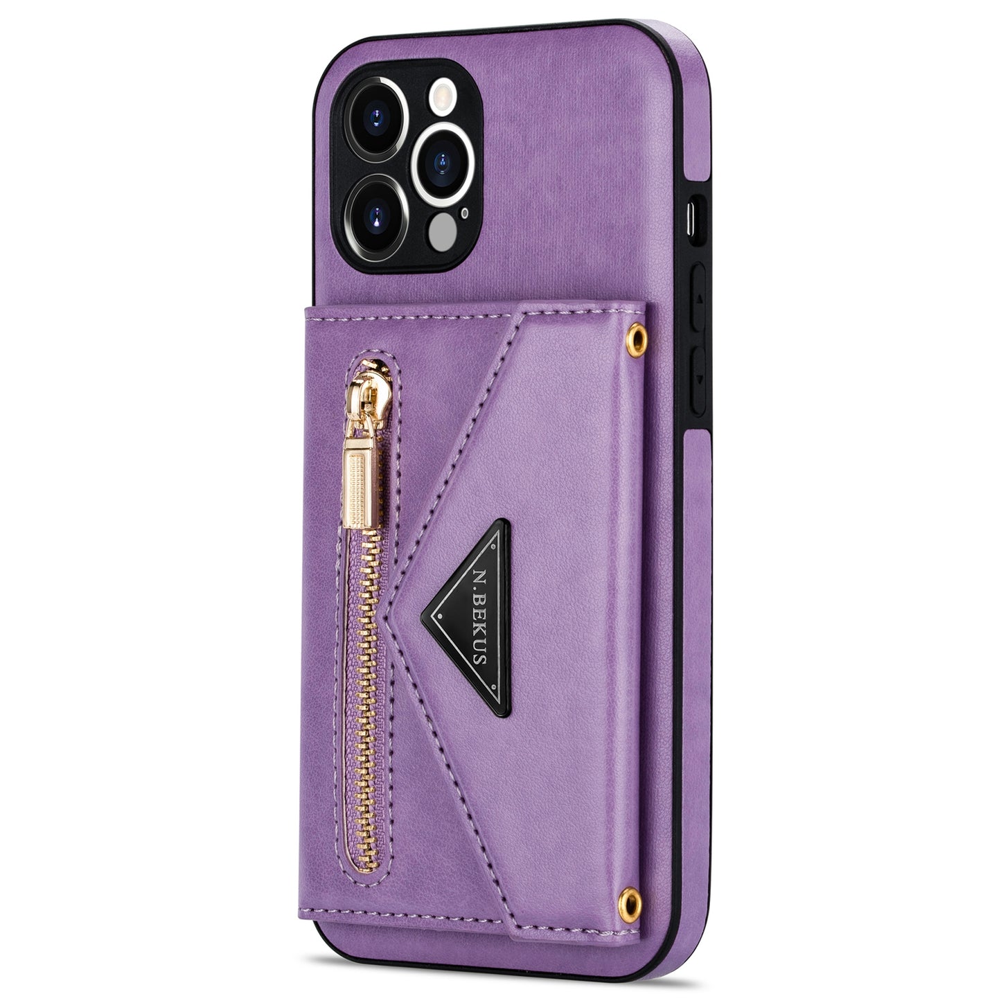 N.BEKUS for iPhone 13 Pro 6.1 inch Anti-scratch Drop-proof Kickstand Design Wallet PU Leather + TPU Phone Shell Case with Long Lanyard