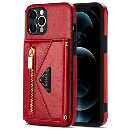 N.BEKUS for iPhone 13 Pro 6.1 inch Anti-scratch Drop-proof Kickstand Design Wallet PU Leather + TPU Phone Shell Case with Long Lanyard