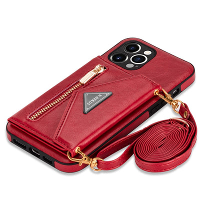 N.BEKUS for iPhone 13 Pro 6.1 inch Anti-scratch Drop-proof Kickstand Design Wallet PU Leather + TPU Phone Shell Case with Long Lanyard