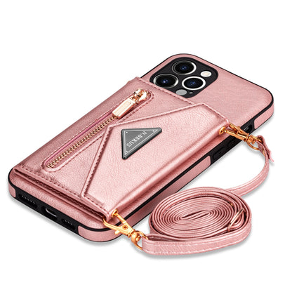 N.BEKUS for iPhone 13 Pro 6.1 inch Anti-scratch Drop-proof Kickstand Design Wallet PU Leather + TPU Phone Shell Case with Long Lanyard