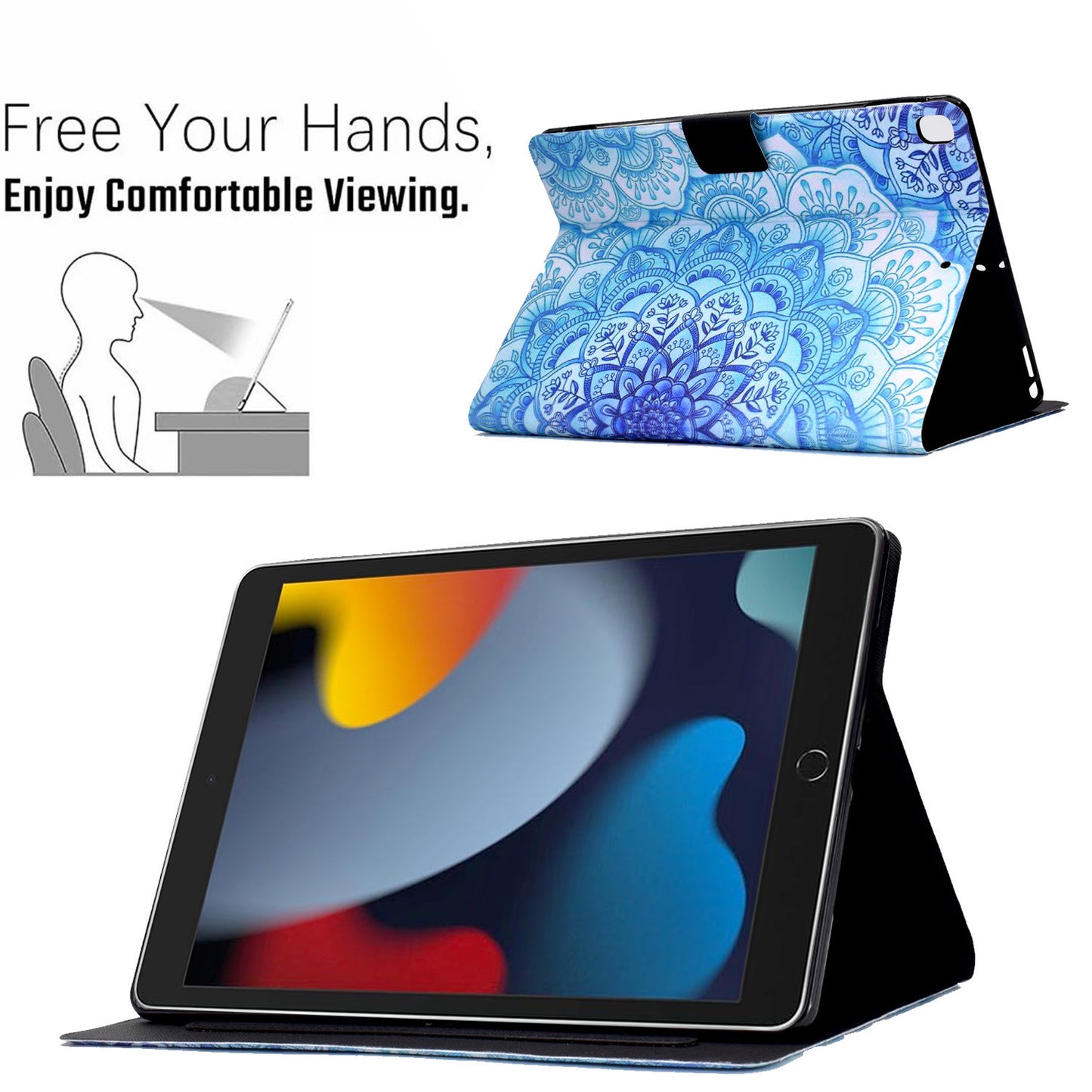 For iPad 10.2 (2021)/(2019)/(2020)/iPad Pro 10.5 (2017)/iPad Air 10.5 (2019) Pattern Printing PU Leather Tablet Case Cover Card Holder Stand Shell