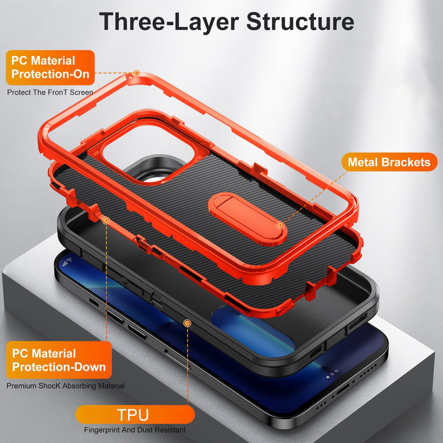 Defender Series Military Drop-resistant Phone Case for iPhone 13 Pro 6.1 inch, PC + TPU Cover with Kickstand