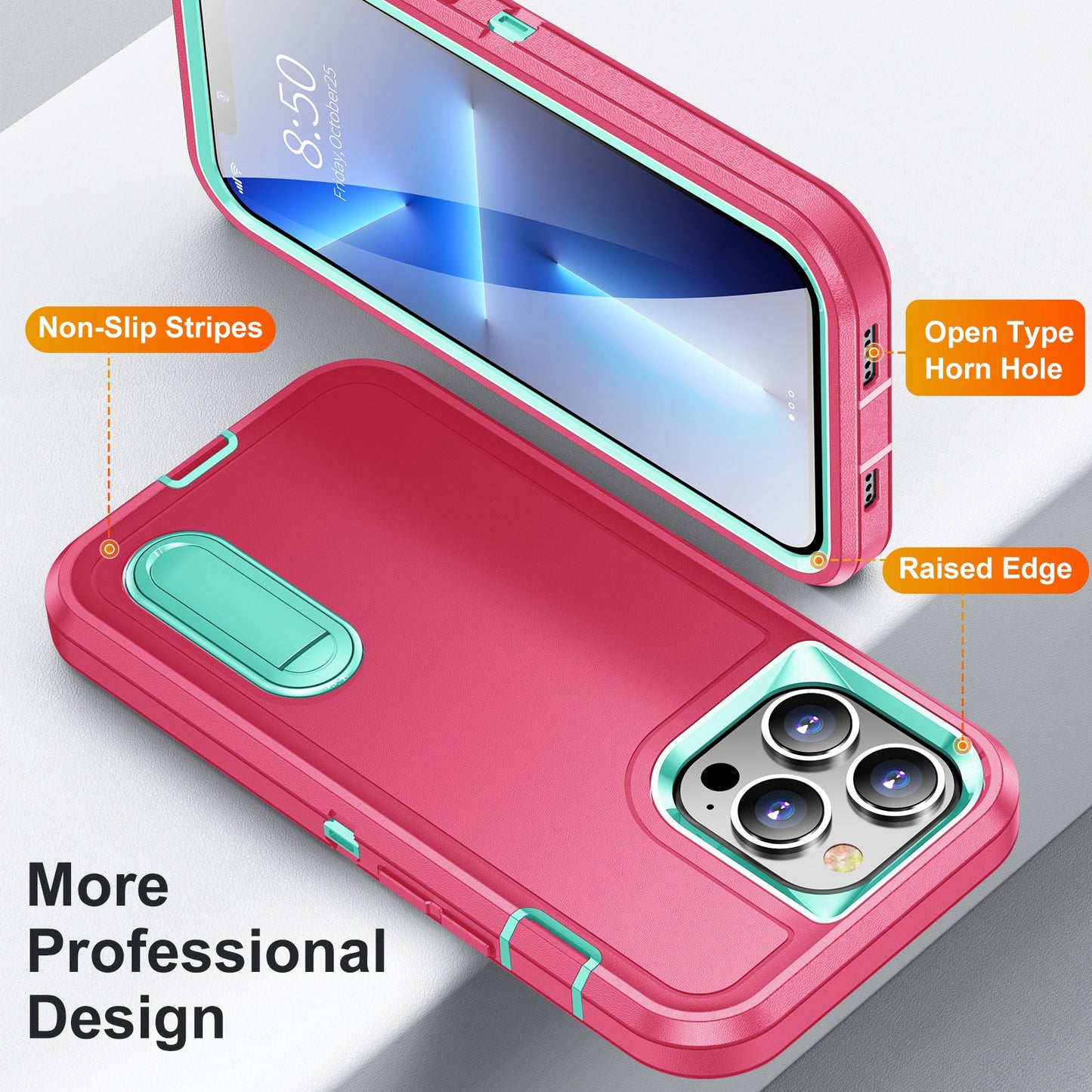 Defender Series Military Drop-resistant Phone Case for iPhone 13 Pro 6.1 inch, PC + TPU Cover with Kickstand