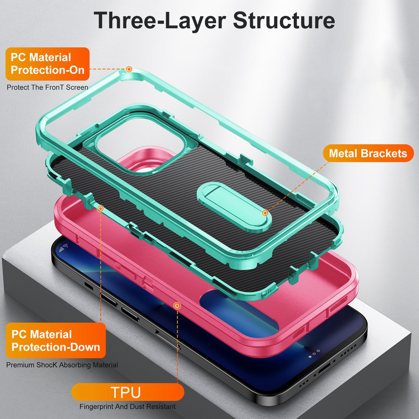 Defender Series Military Drop-resistant Phone Case for iPhone 13 Pro 6.1 inch, PC + TPU Cover with Kickstand