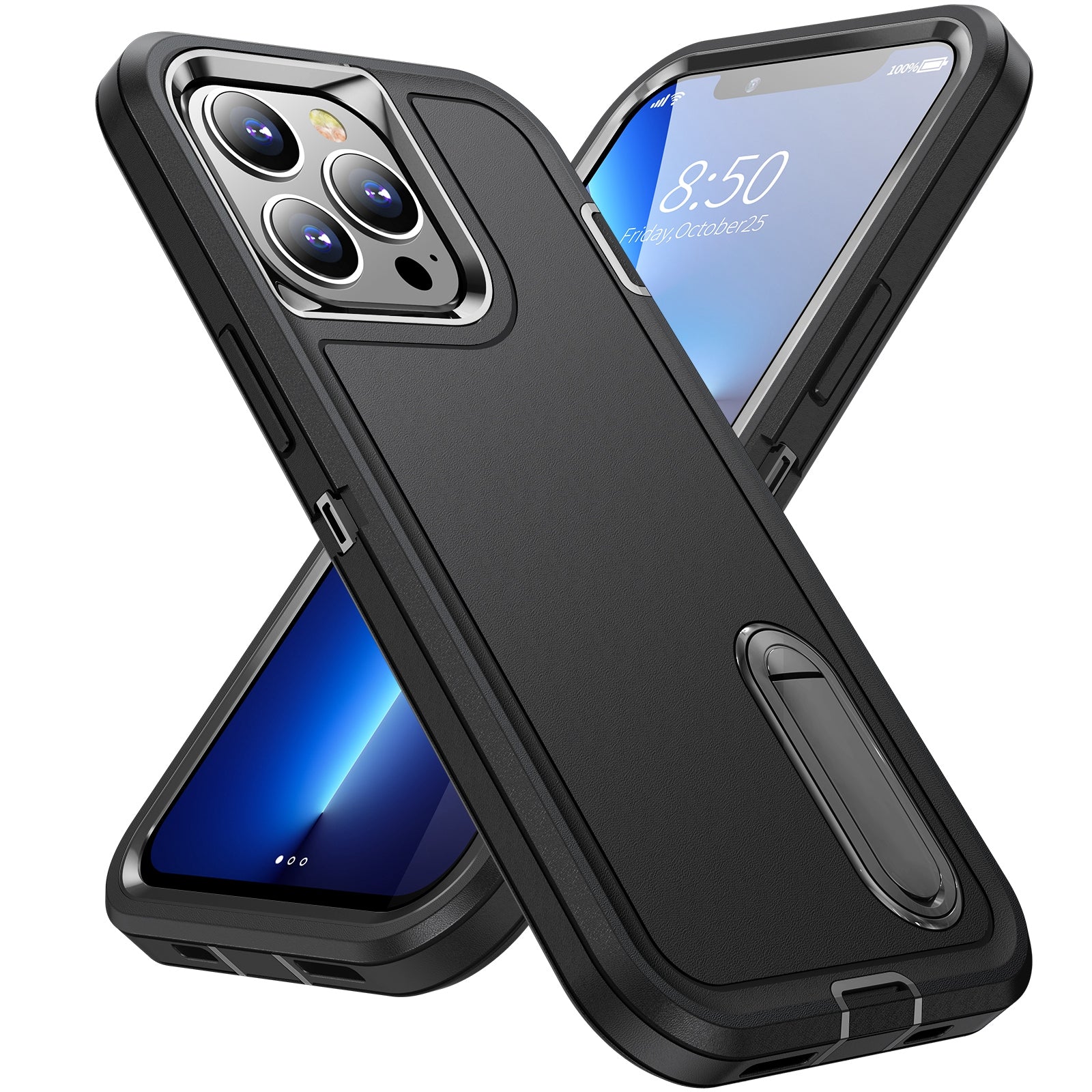 Defender Series Military Drop-resistant Phone Case for iPhone 13 Pro 6.1 inch, PC + TPU Cover with Kickstand