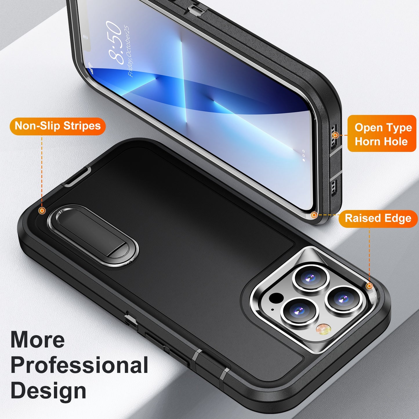 Defender Series Military Drop-resistant Phone Case for iPhone 13 Pro 6.1 inch, PC + TPU Cover with Kickstand