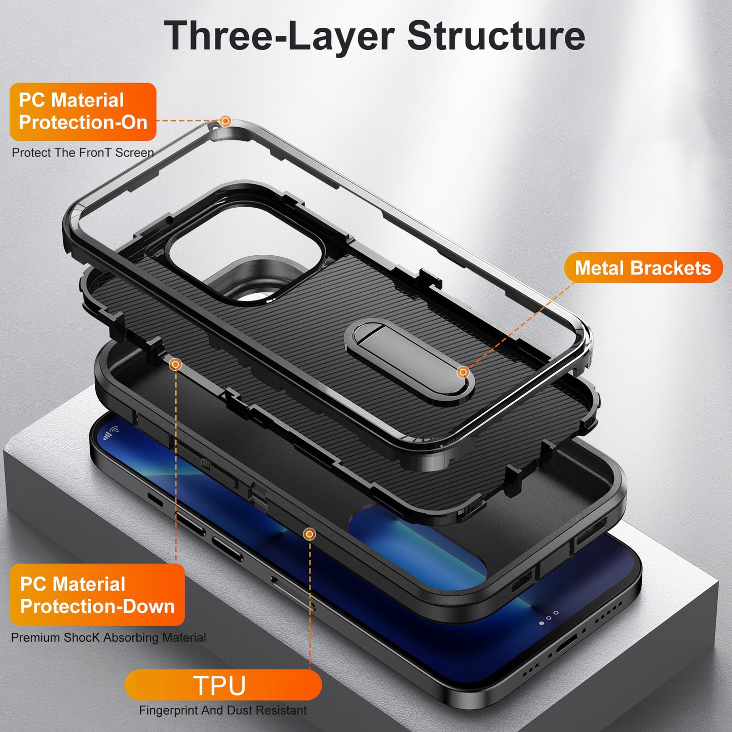 Defender Series Military Drop-resistant Phone Case for iPhone 13 Pro 6.1 inch, PC + TPU Cover with Kickstand
