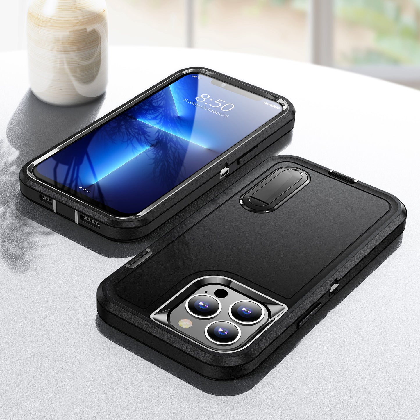 Defender Series Military Drop-resistant Phone Case for iPhone 13 Pro 6.1 inch, PC + TPU Cover with Kickstand