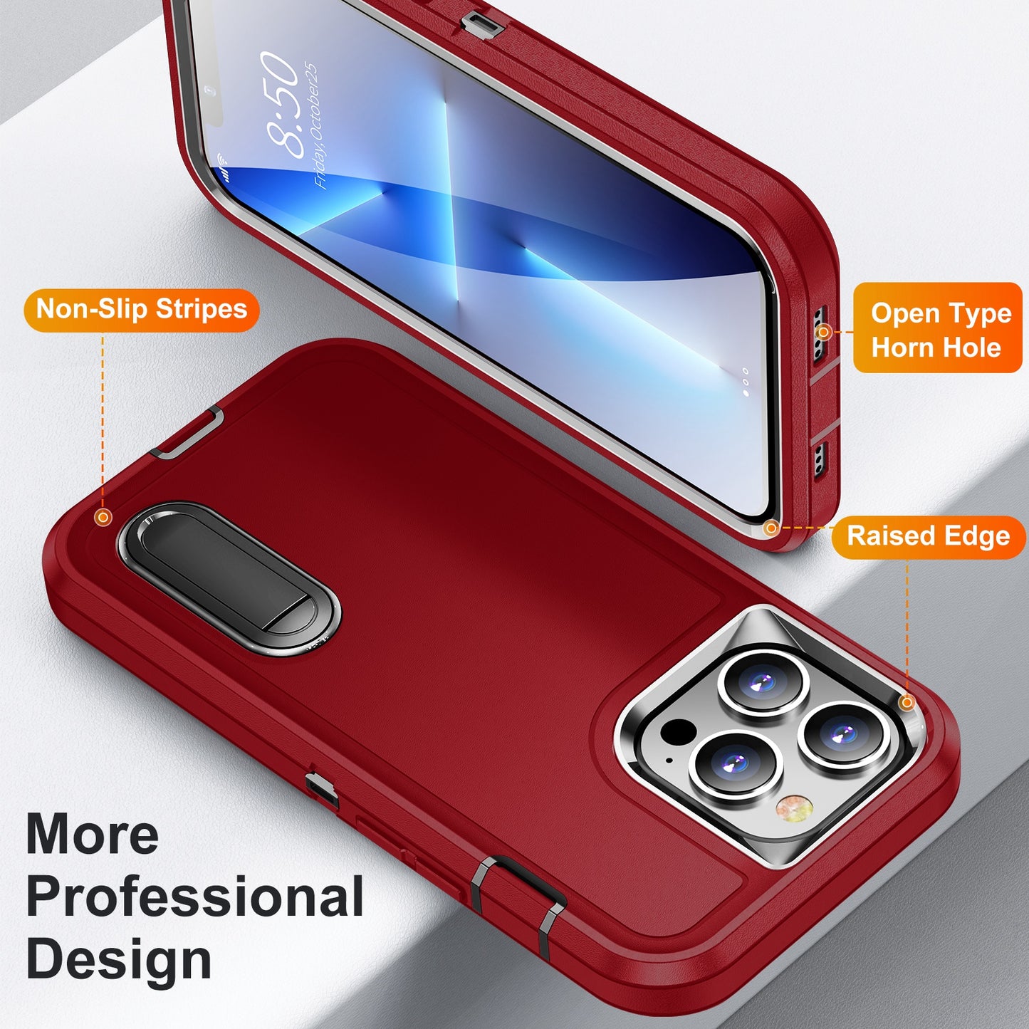 Defender Series Military Drop-resistant Phone Case for iPhone 13 Pro 6.1 inch, PC + TPU Cover with Kickstand