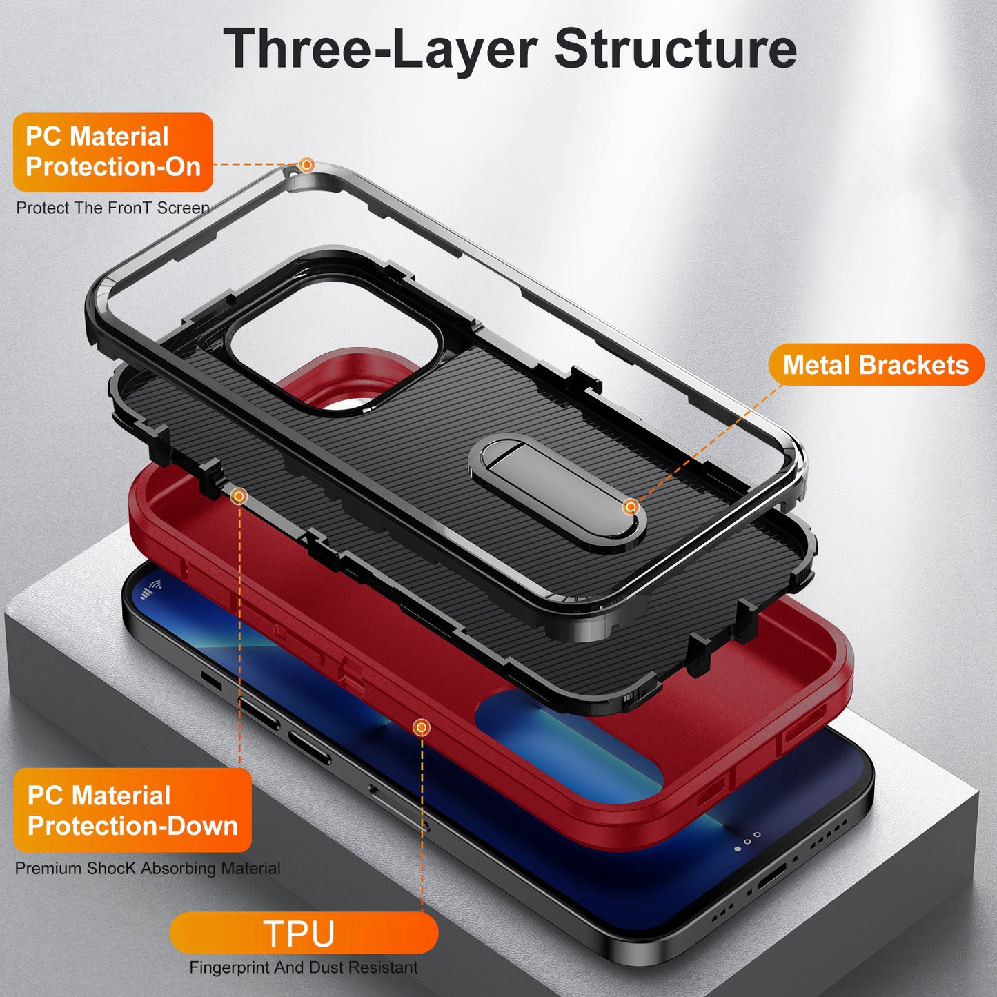 Defender Series Military Drop-resistant Phone Case for iPhone 13 Pro 6.1 inch, PC + TPU Cover with Kickstand