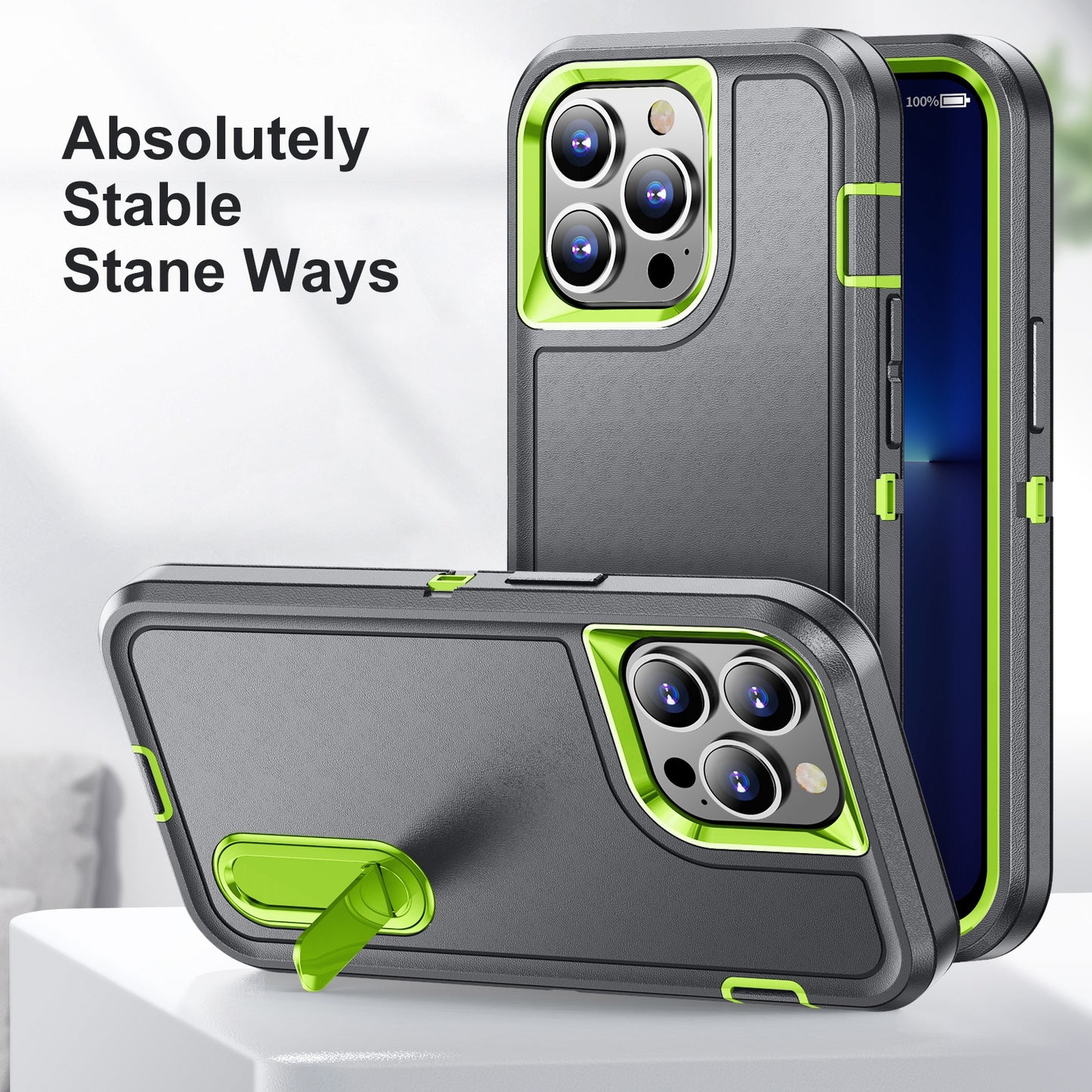 Defender Series Military Drop-resistant Phone Case for iPhone 13 Pro 6.1 inch, PC + TPU Cover with Kickstand