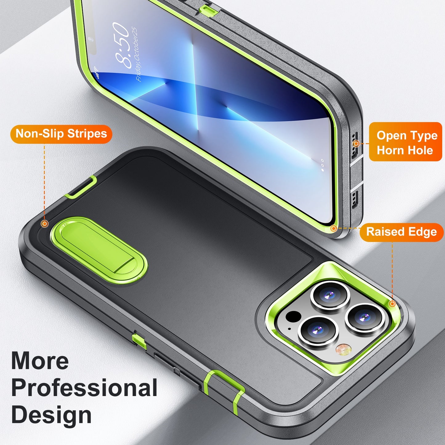 Defender Series Military Drop-resistant Phone Case for iPhone 13 Pro 6.1 inch, PC + TPU Cover with Kickstand