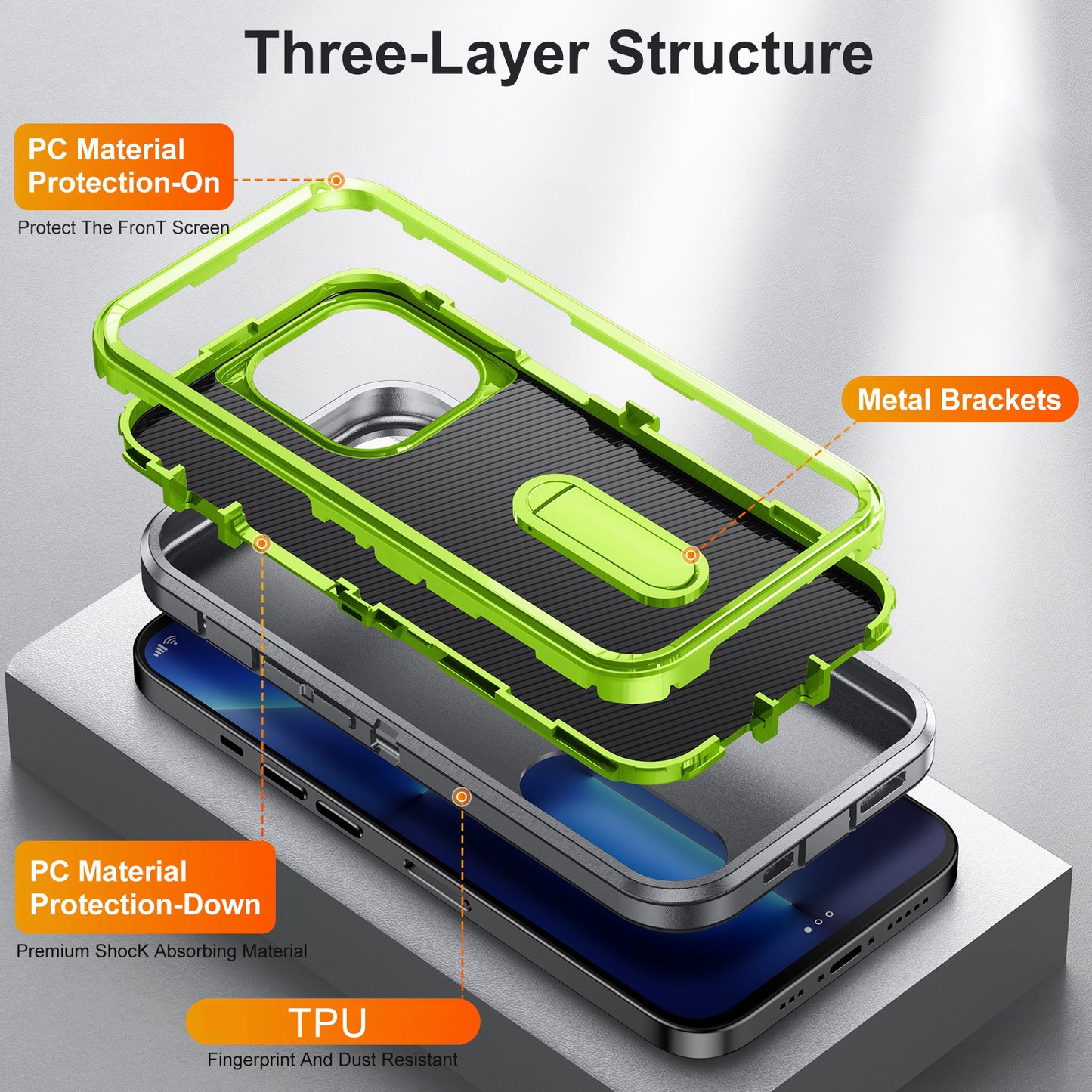 Defender Series Military Drop-resistant Phone Case for iPhone 13 Pro 6.1 inch, PC + TPU Cover with Kickstand