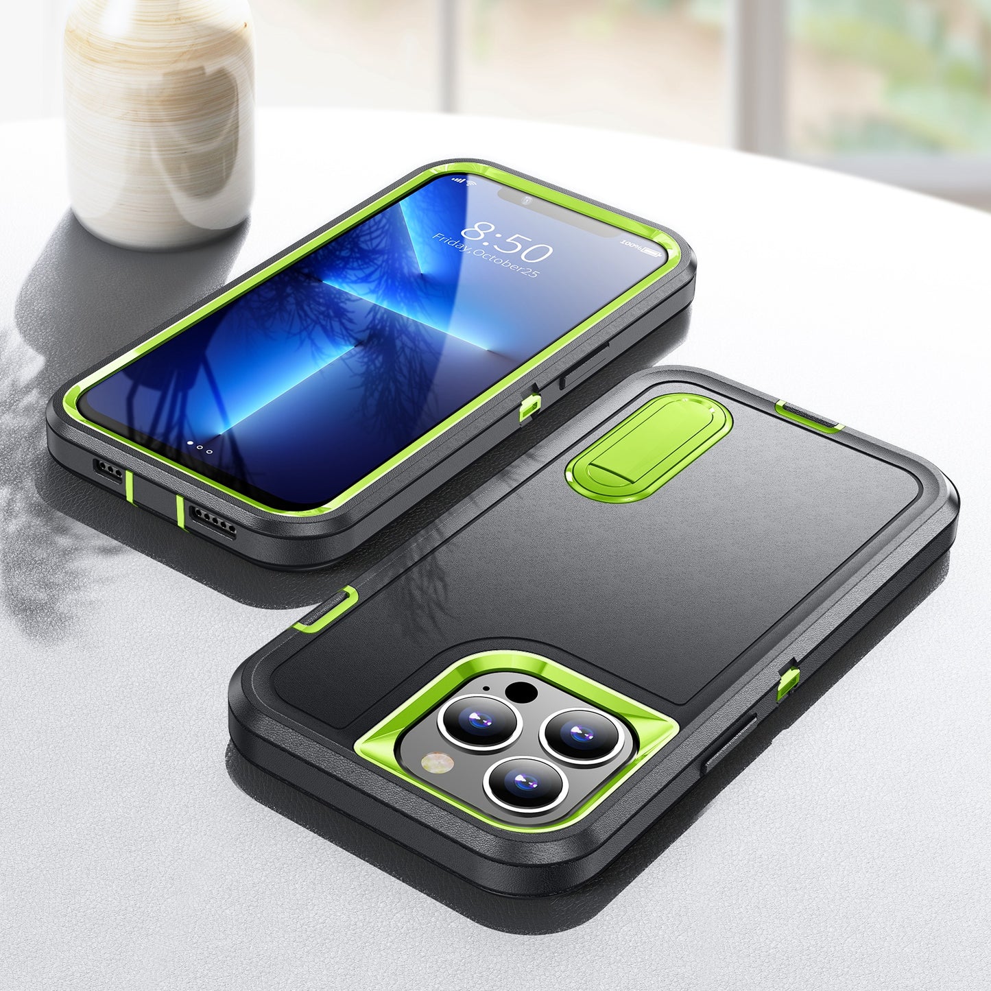 Defender Series Military Drop-resistant Phone Case for iPhone 13 Pro 6.1 inch, PC + TPU Cover with Kickstand