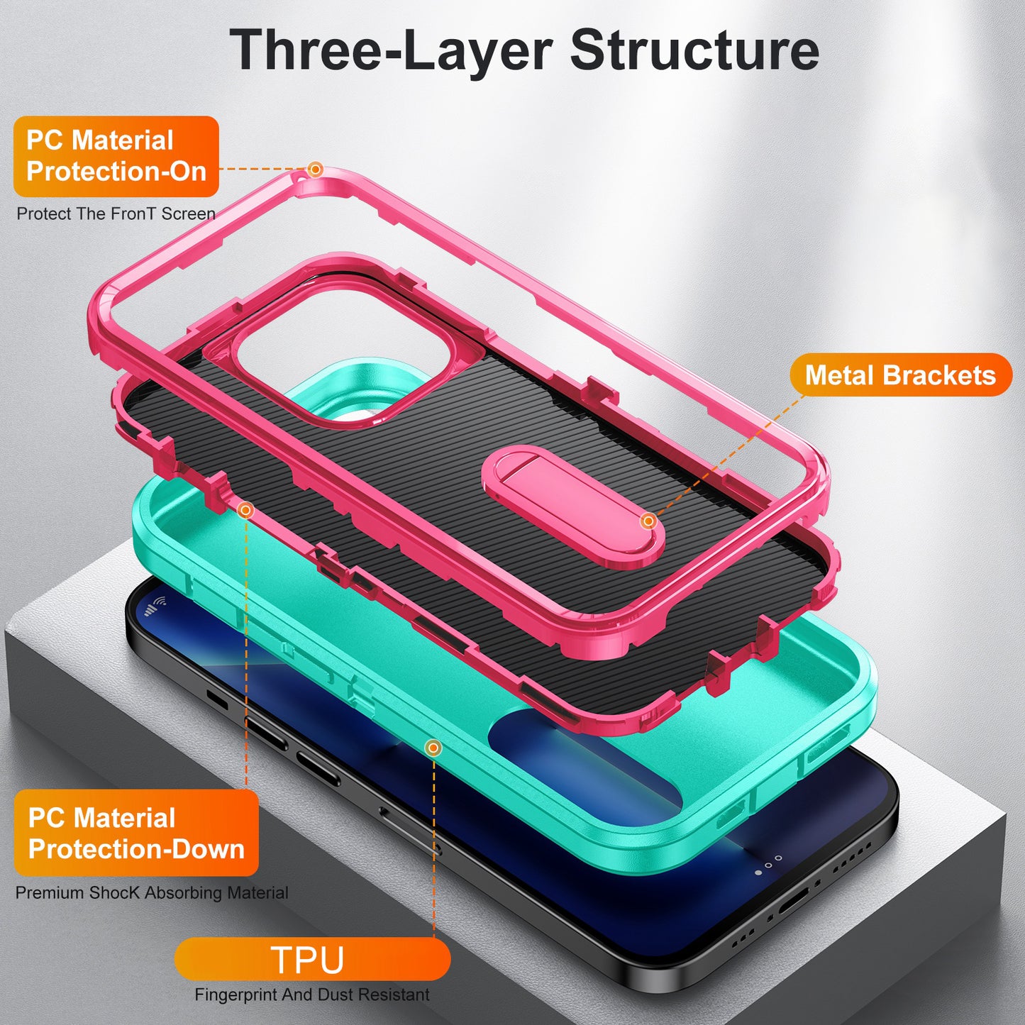 Defender Series Military Drop-resistant Phone Case for iPhone 13 Pro 6.1 inch, PC + TPU Cover with Kickstand