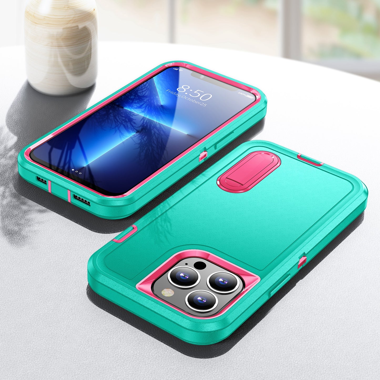 Defender Series Military Drop-resistant Phone Case for iPhone 13 Pro 6.1 inch, PC + TPU Cover with Kickstand