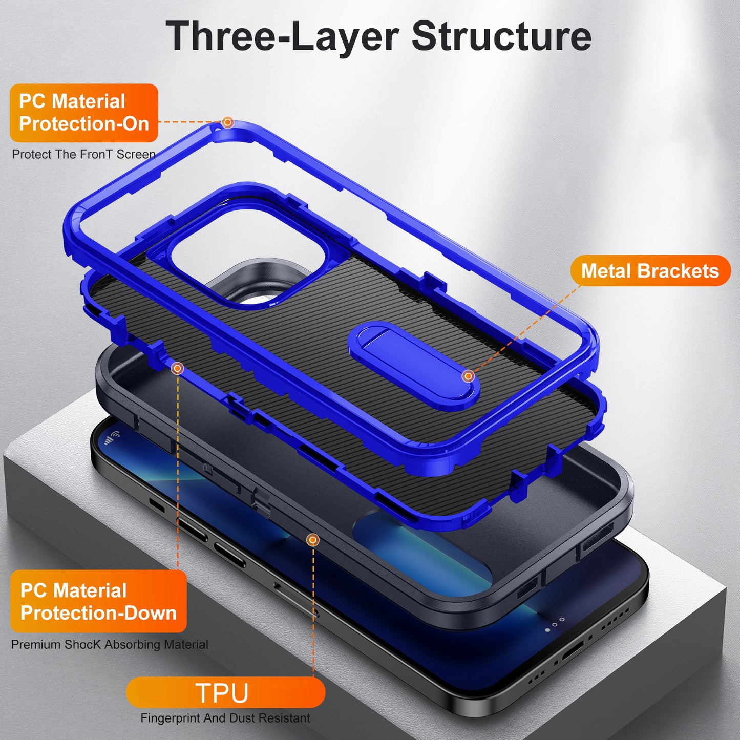 Defender Series Military Drop-resistant Phone Case for iPhone 13 Pro 6.1 inch, PC + TPU Cover with Kickstand