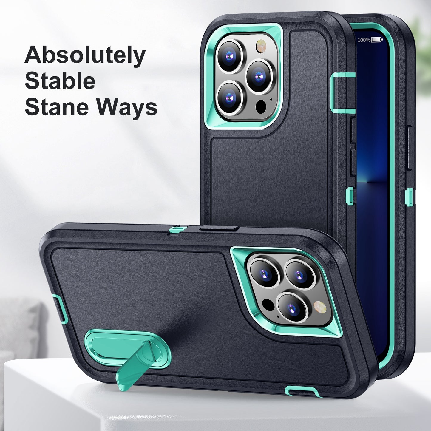 Defender Series Military Drop-resistant Phone Case for iPhone 13 Pro 6.1 inch, PC + TPU Cover with Kickstand