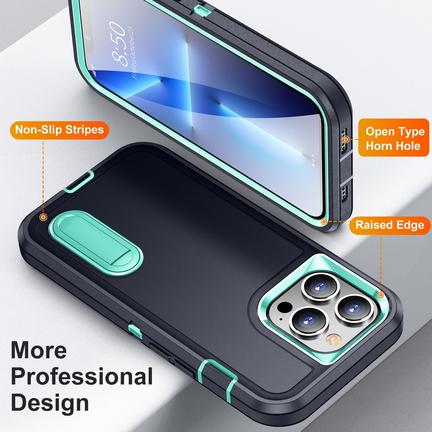 Defender Series Military Drop-resistant Phone Case for iPhone 13 Pro 6.1 inch, PC + TPU Cover with Kickstand