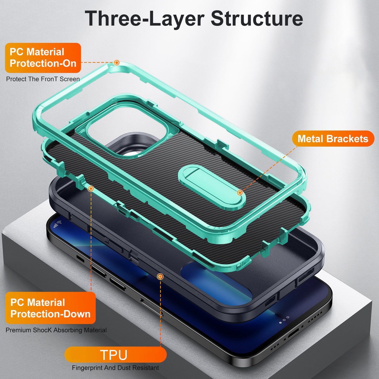 Defender Series Military Drop-resistant Phone Case for iPhone 13 Pro 6.1 inch, PC + TPU Cover with Kickstand