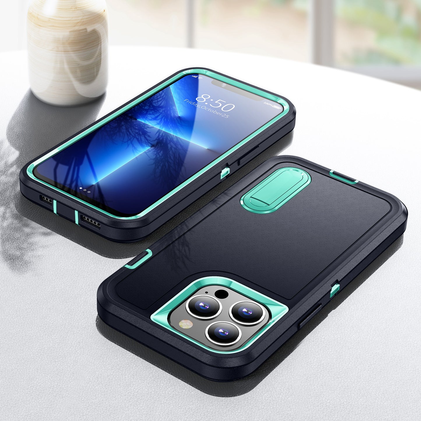 Defender Series Military Drop-resistant Phone Case for iPhone 13 Pro 6.1 inch, PC + TPU Cover with Kickstand