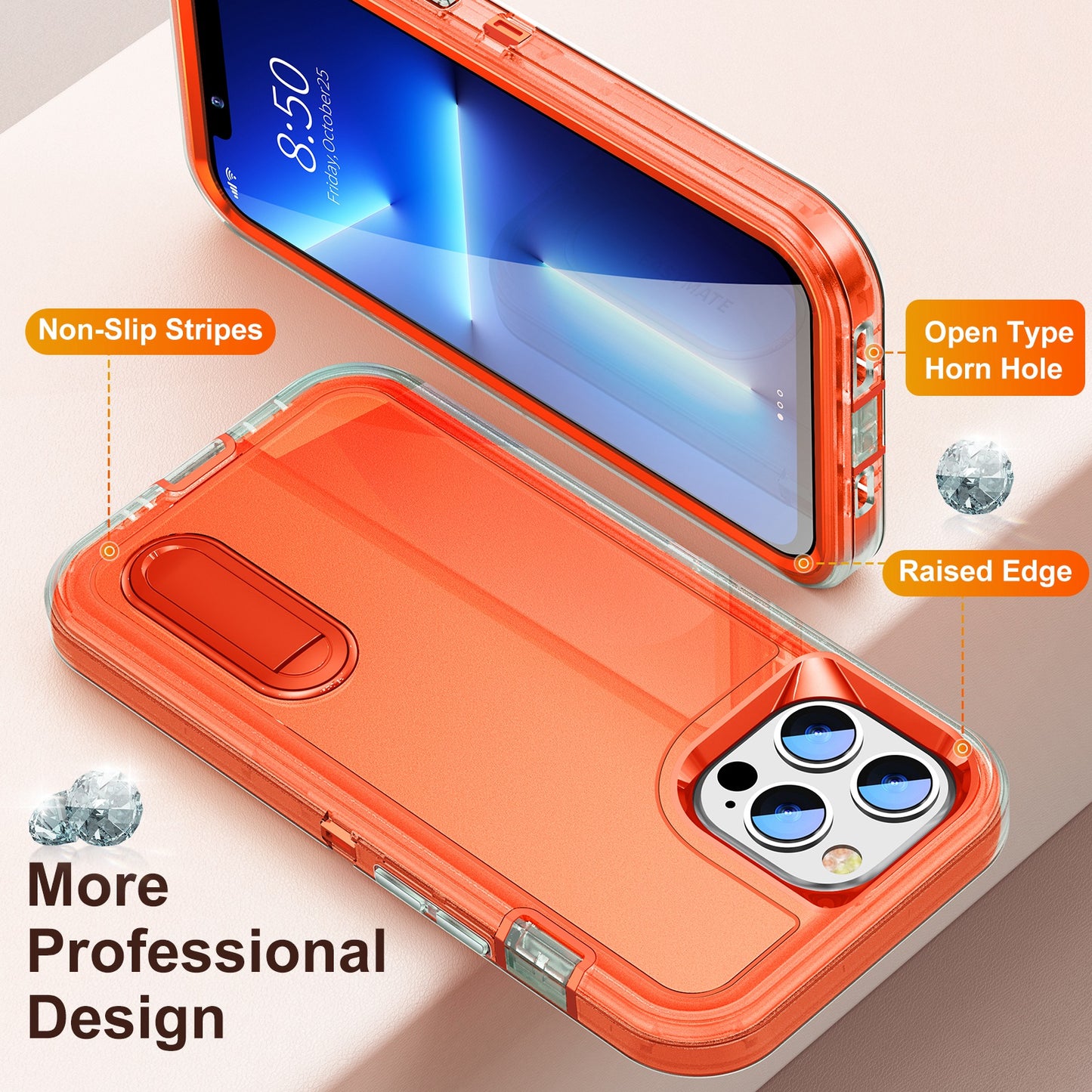 Defender Series Military Drop-resistant Phone Case for iPhone 13 Pro 6.1 inch, PC + TPU Cover with Kickstand