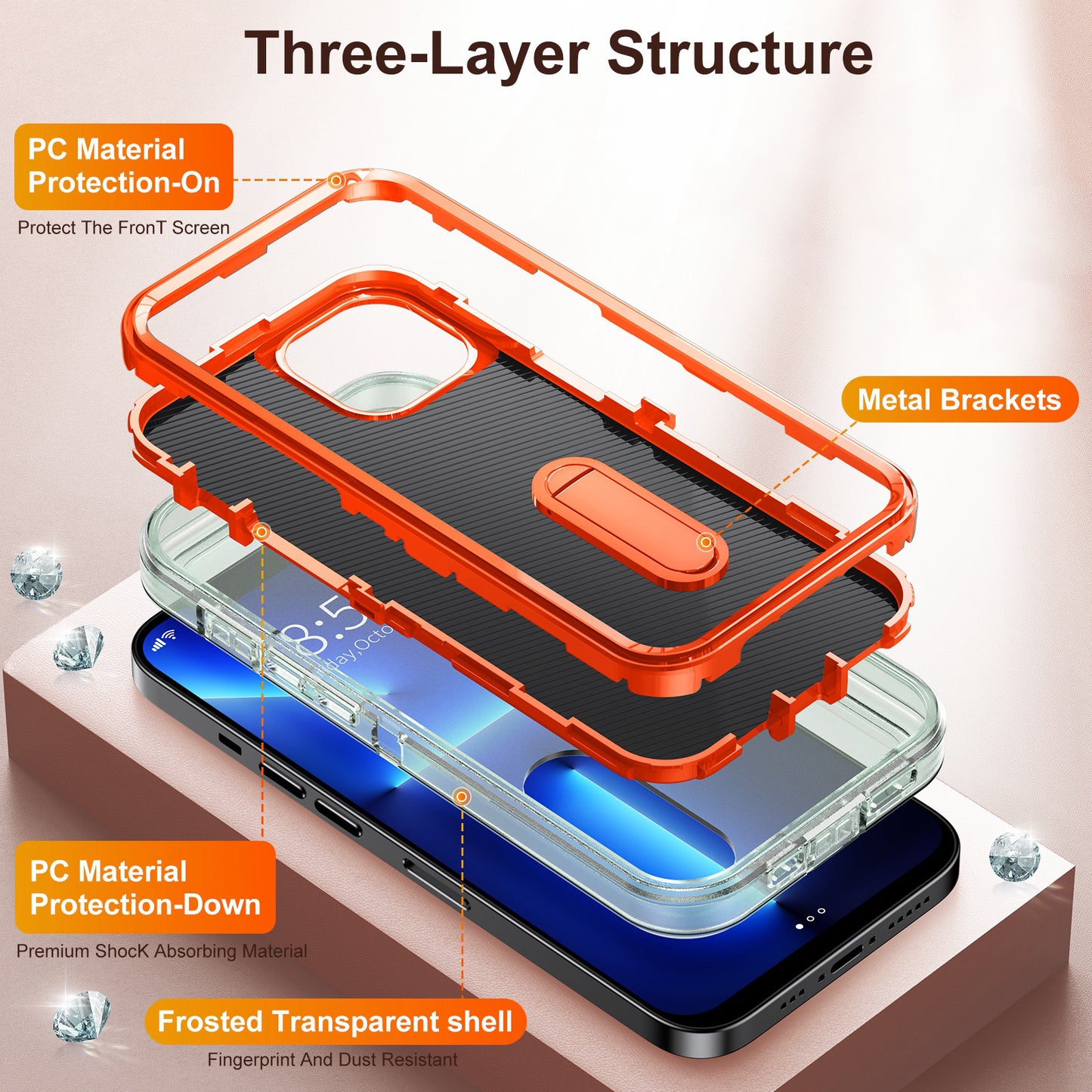 Defender Series Military Drop-resistant Phone Case for iPhone 13 Pro 6.1 inch, PC + TPU Cover with Kickstand