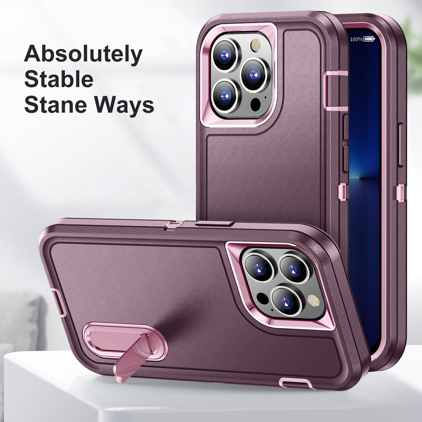 Defender Series Military Drop-resistant Phone Case for iPhone 13 Pro 6.1 inch, PC + TPU Cover with Kickstand
