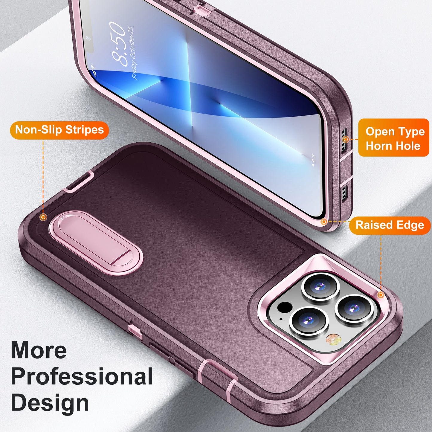 Defender Series Military Drop-resistant Phone Case for iPhone 13 Pro 6.1 inch, PC + TPU Cover with Kickstand