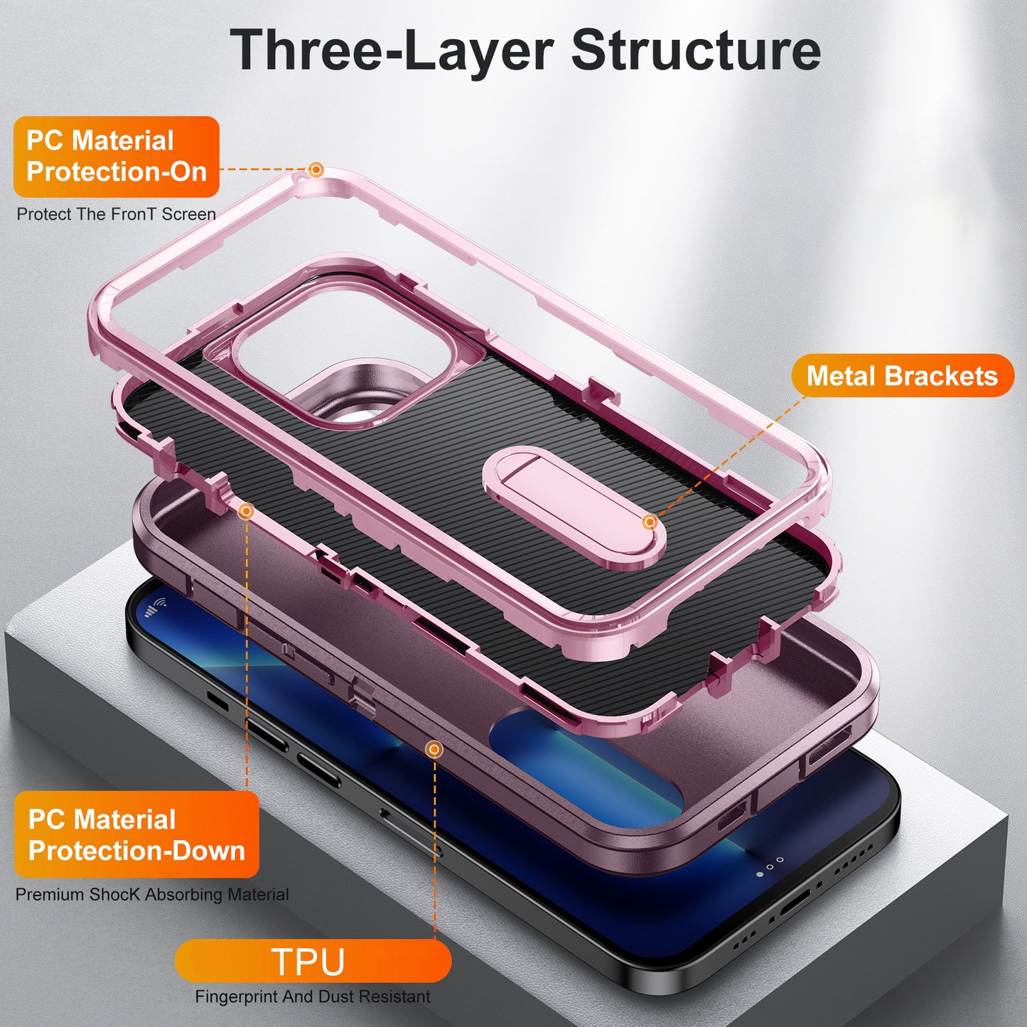 Defender Series Military Drop-resistant Phone Case for iPhone 13 Pro 6.1 inch, PC + TPU Cover with Kickstand