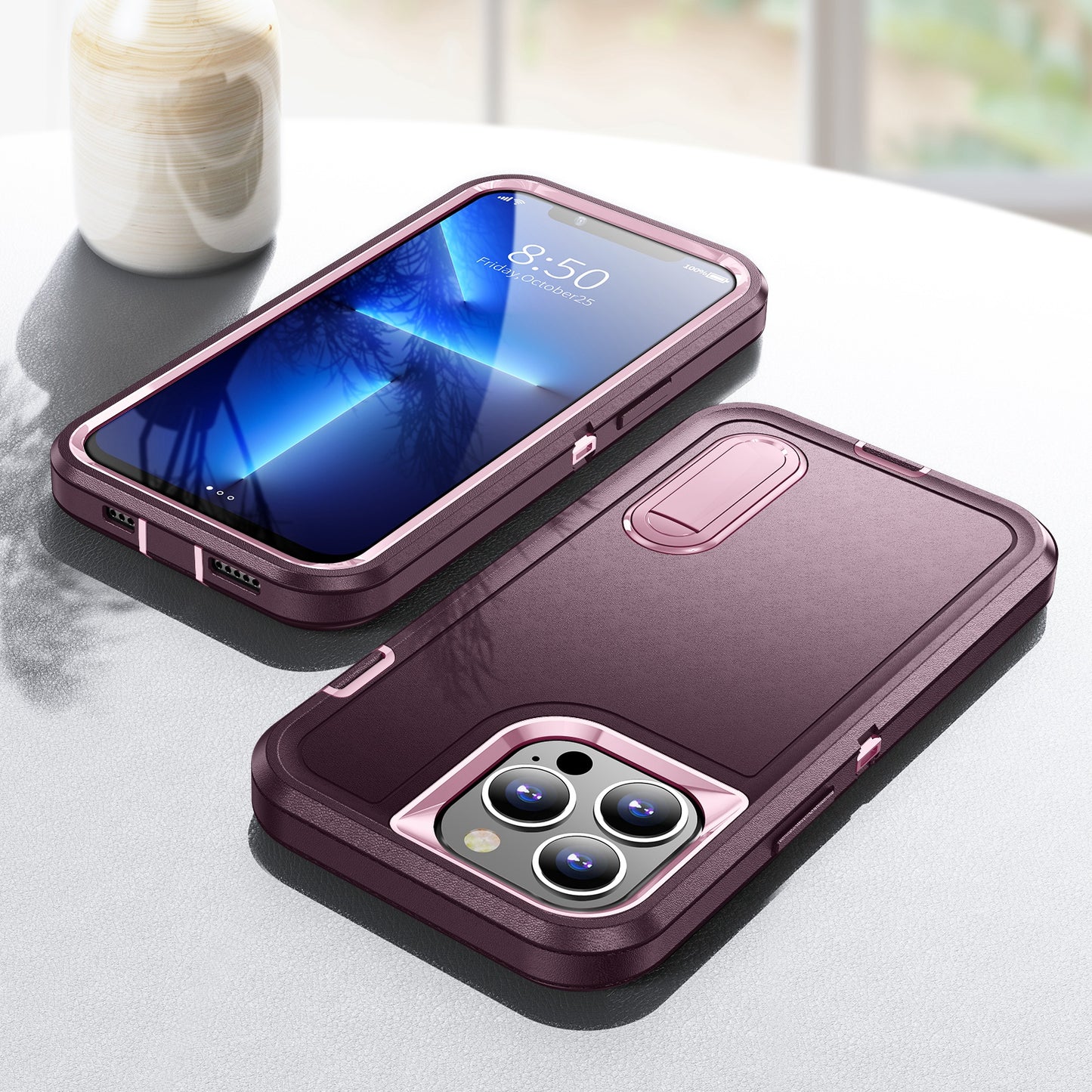 Defender Series Military Drop-resistant Phone Case for iPhone 13 Pro 6.1 inch, PC + TPU Cover with Kickstand