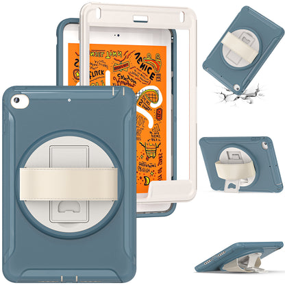 For iPad mini (2019) 7.9 inch/iPad mini 4 Rotary Kickstand PC + Silicone Hybrid Cover Anti-drop Tablet Case with Hand Strap