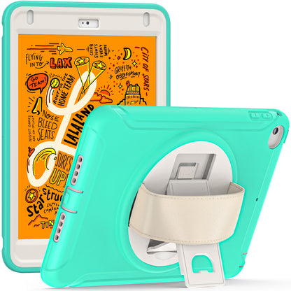 For iPad mini (2019) 7.9 inch/iPad mini 4 Rotary Kickstand PC + Silicone Hybrid Cover Anti-drop Tablet Case with Hand Strap